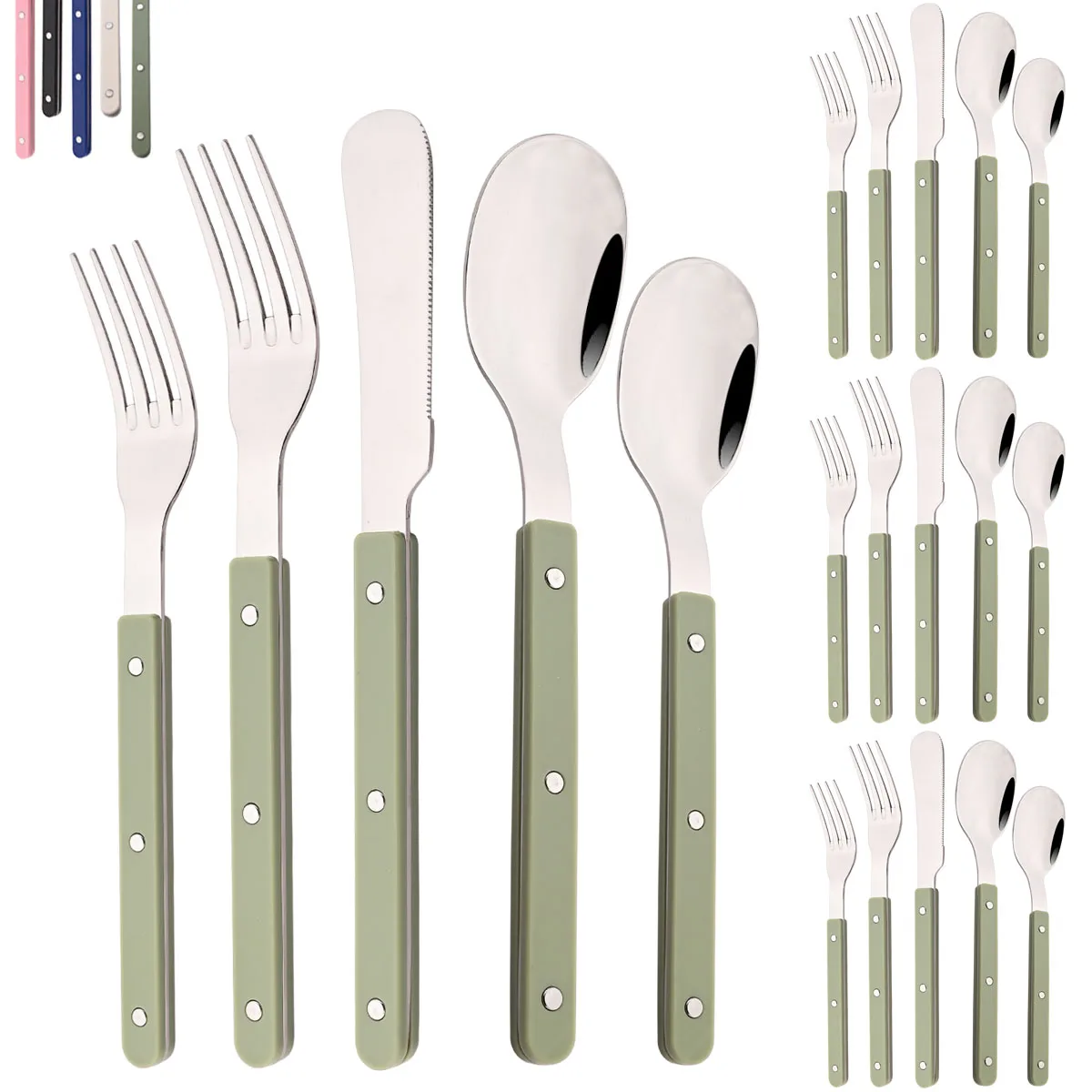 Kitchen Gadgets Green - 20Pcs Cutlery Set Acrylic Handle Tableware